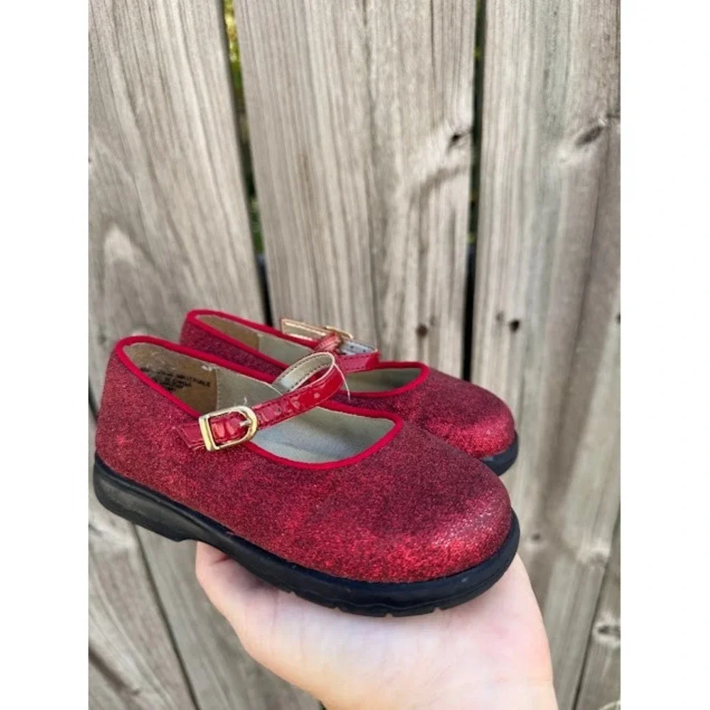 Vintage Glitter Dorothy McKids Mary Jane Shoes Size 6 Red Sparkly Buckle Flats